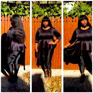 NEW!! Black mid sleeve peplum high low side shirt